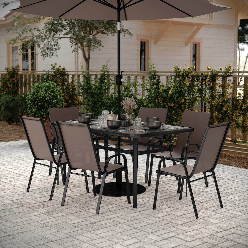 7 Piece Patio Dining Set with Patio Table and 6 Chairs, Brown. Picture 3