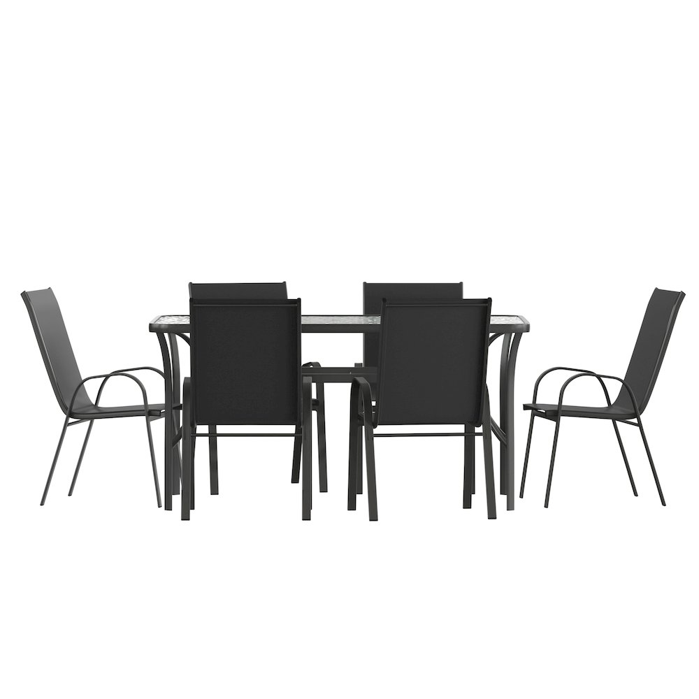 7 Piece Patio Dining Set with Patio Table and 6 Chairs, Black. Picture 1