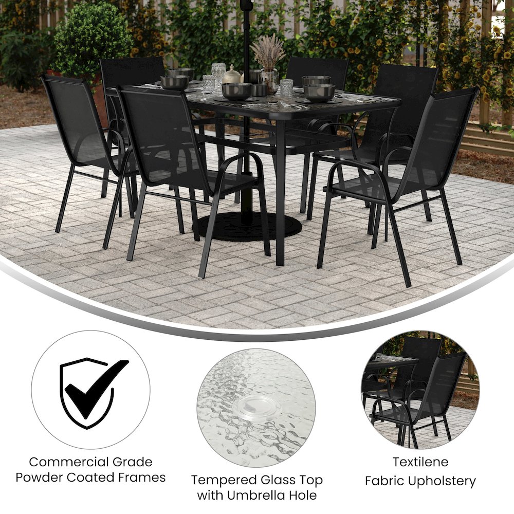 7 Piece Patio Dining Set with Patio Table and 6 Chairs, Black. Picture 4