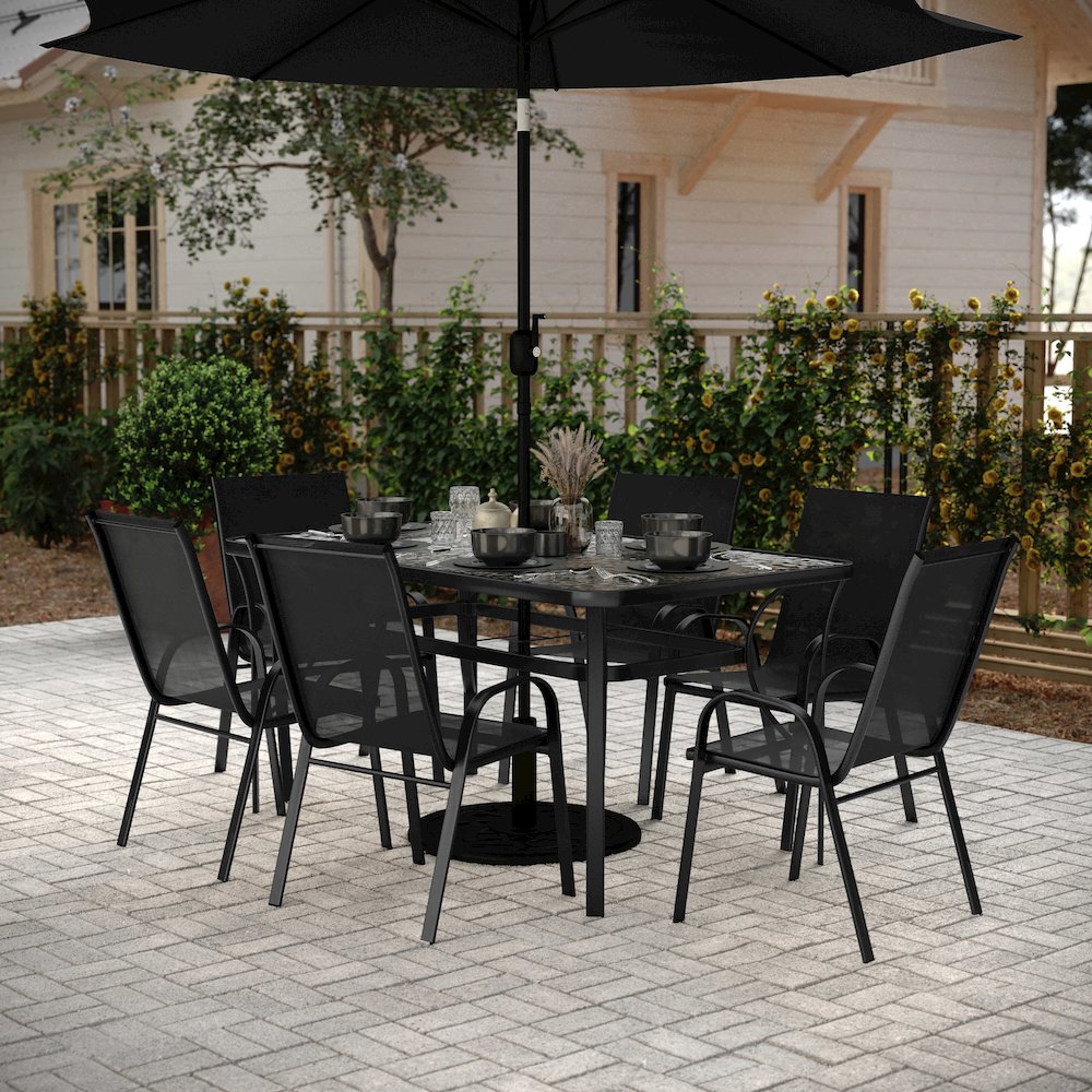 7 Piece Patio Dining Set with Patio Table and 6 Chairs, Black. Picture 3