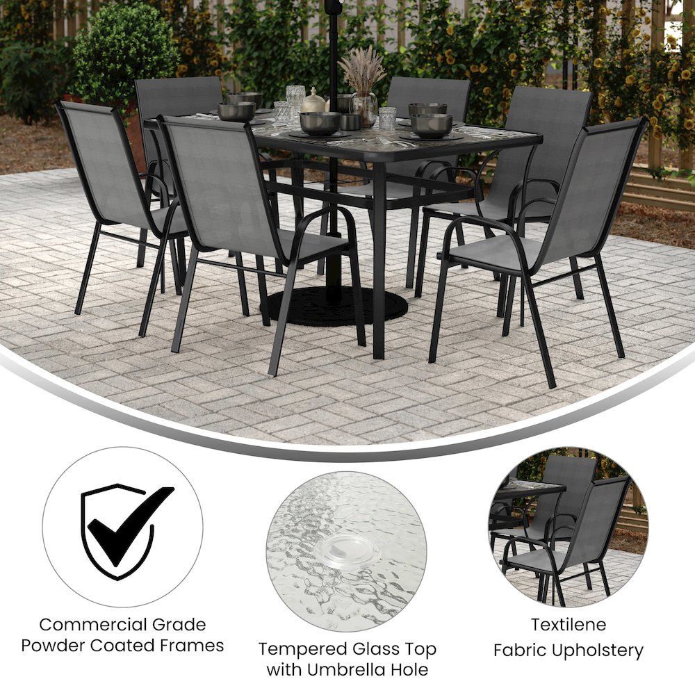 7 Piece Patio Dining Set with Patio Table and 6 Chairs, Gray. Picture 4