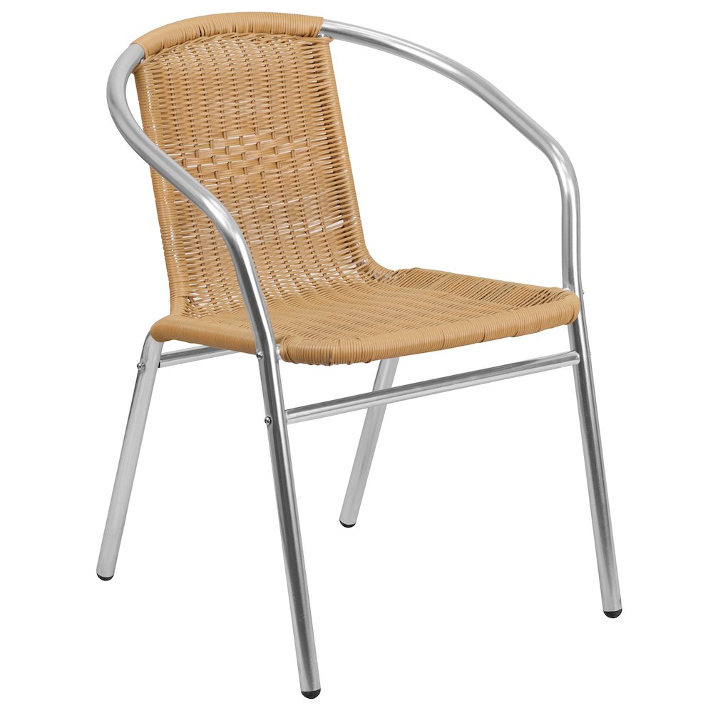 23.5'' Round Aluminum Indoor-Outdoor Table Set with 2 Beige Rattan Chairs. Picture 5