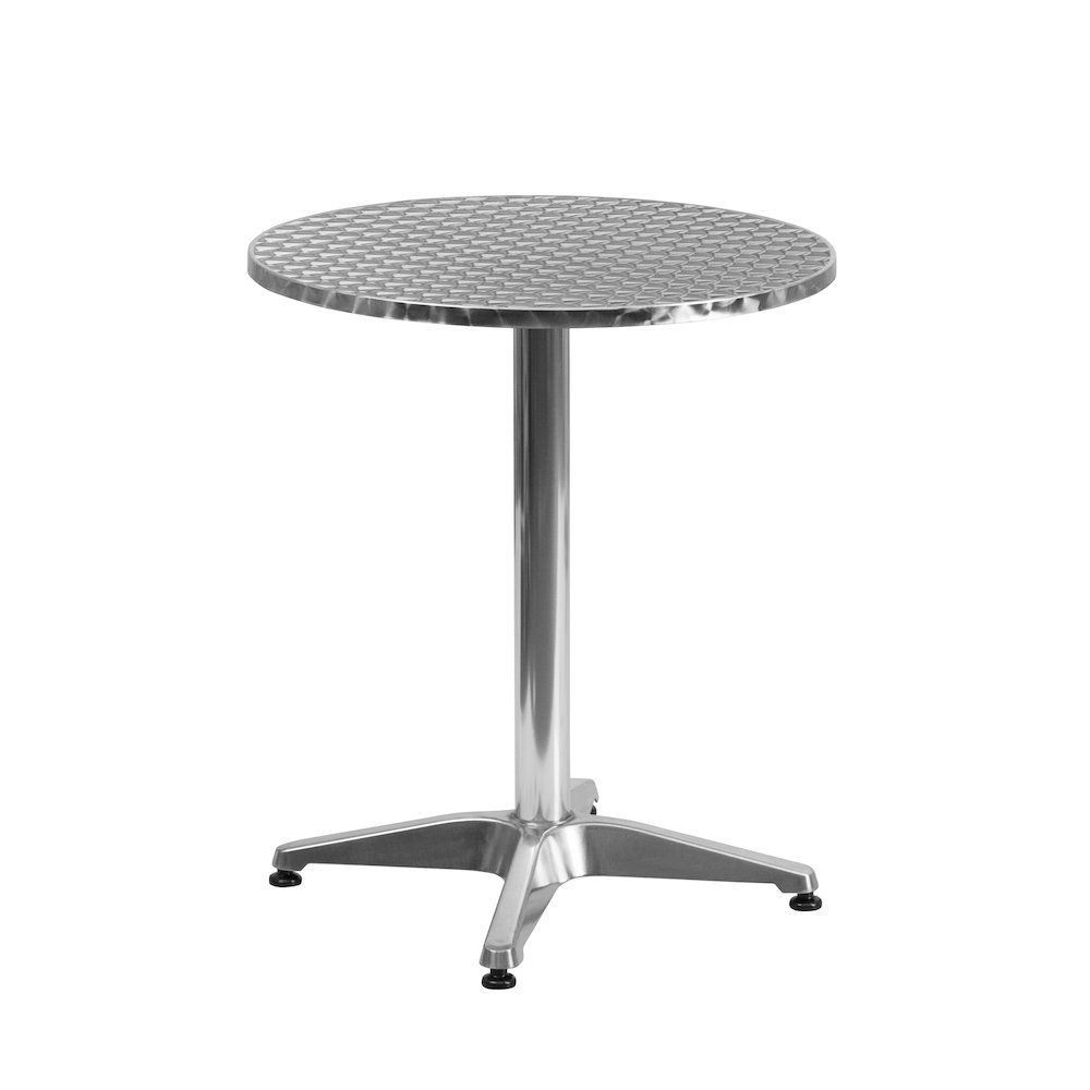 23.5'' Round Aluminum Indoor-Outdoor Table Set with 4 Black Rattan Chairs. Picture 2