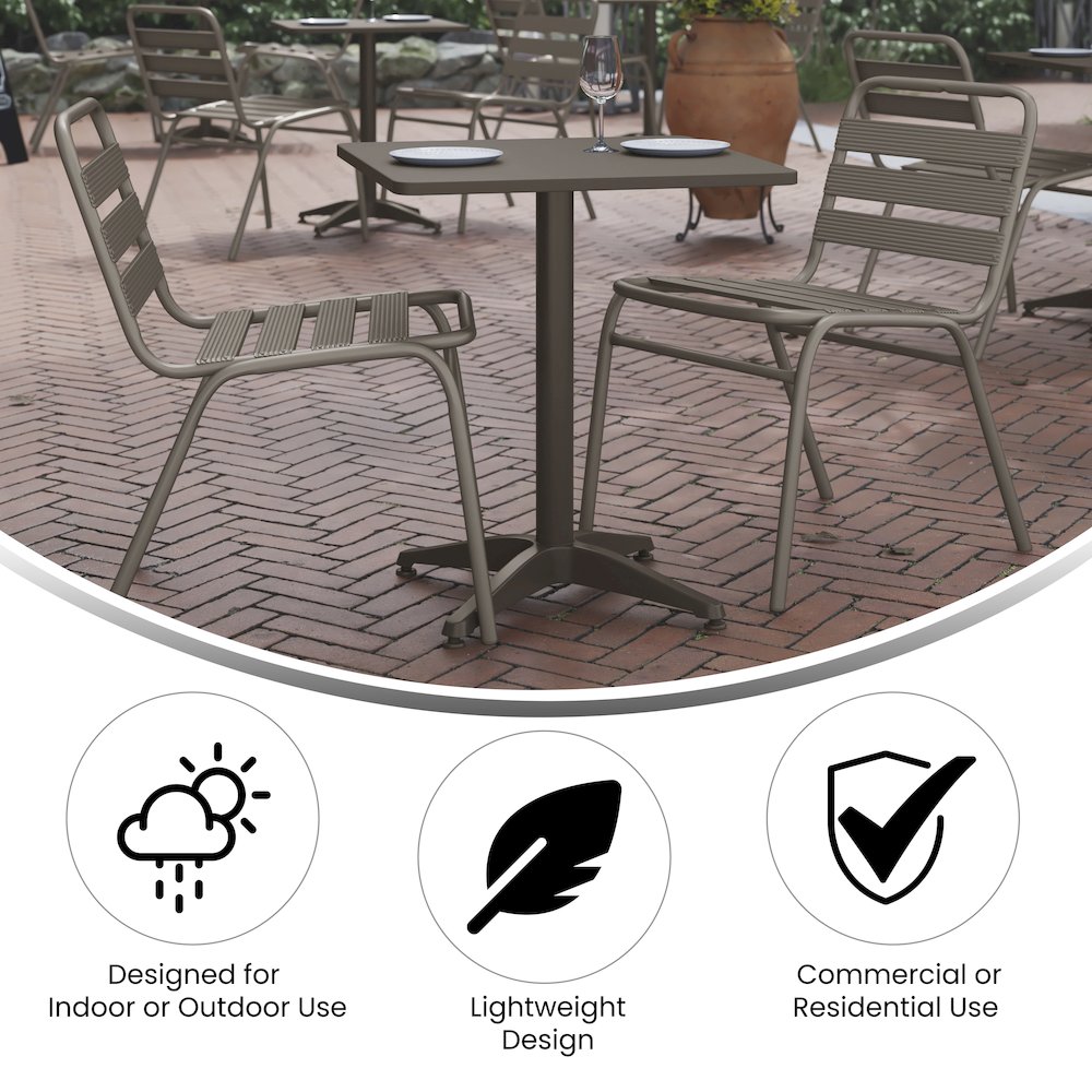 Lila 23.5'' Black Square Aluminum Table Set with 2 Black Slat Back Chairs. Picture 5