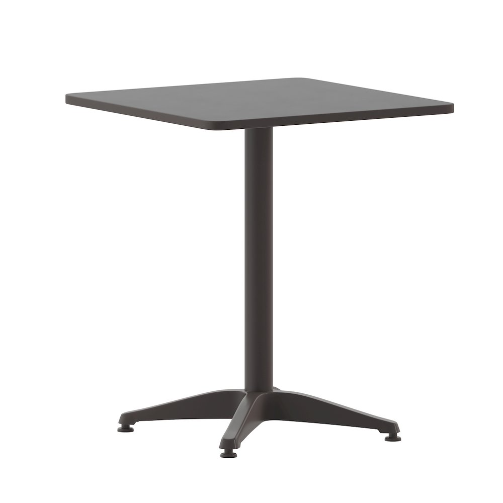 Lila 23.5'' Black Square Aluminum Table Set with 2 Black Slat Back Chairs. Picture 11