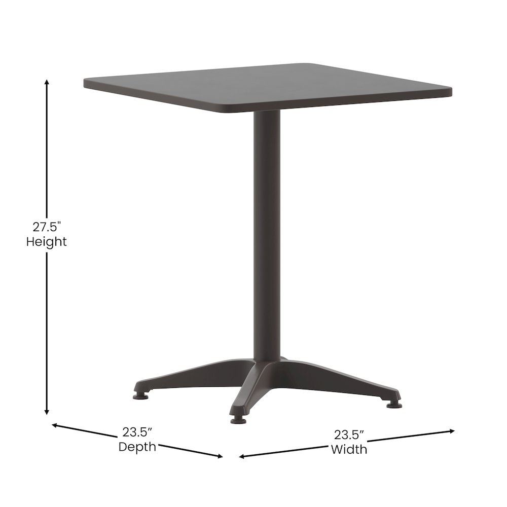 Lila 23.5'' Black Square Aluminum Table Set with 2 Black Slat Back Chairs. Picture 7