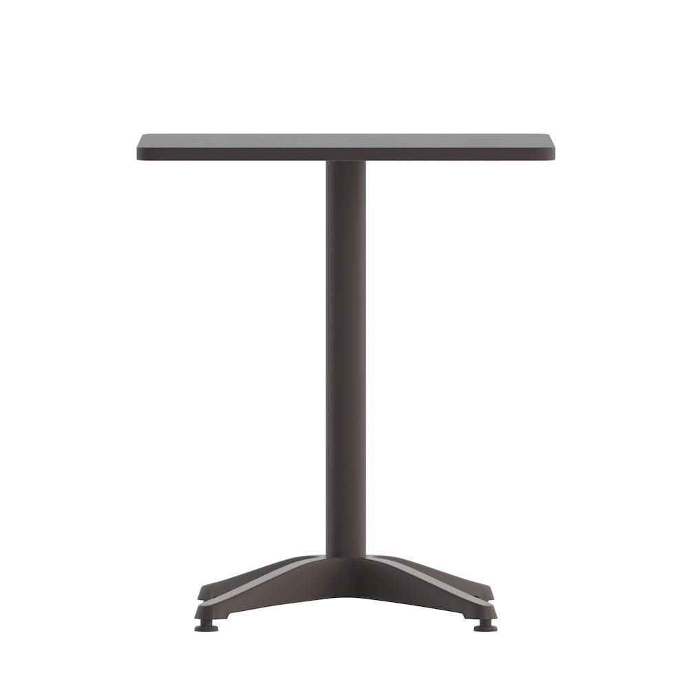 Lila 23.5'' Black Square Aluminum Table Set with 2 Black Slat Back Chairs. Picture 13