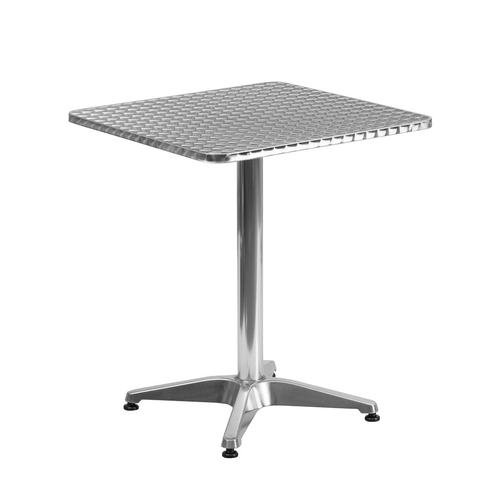 23.5'' Square Aluminum Indoor-Outdoor Table Set with 2 Beige Rattan Chairs. Picture 4