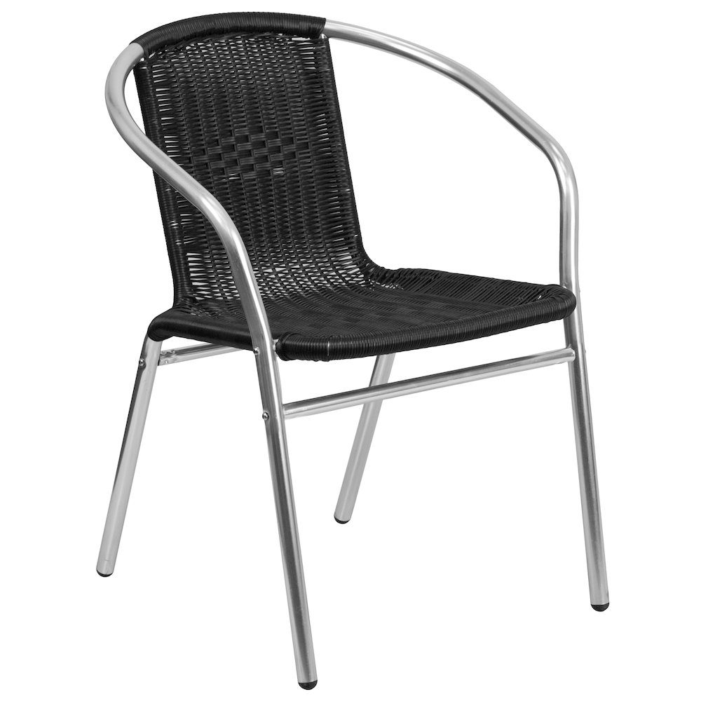 23.5'' Square Aluminum Indoor-Outdoor Table Set with 4 Black Rattan Chairs. Picture 3