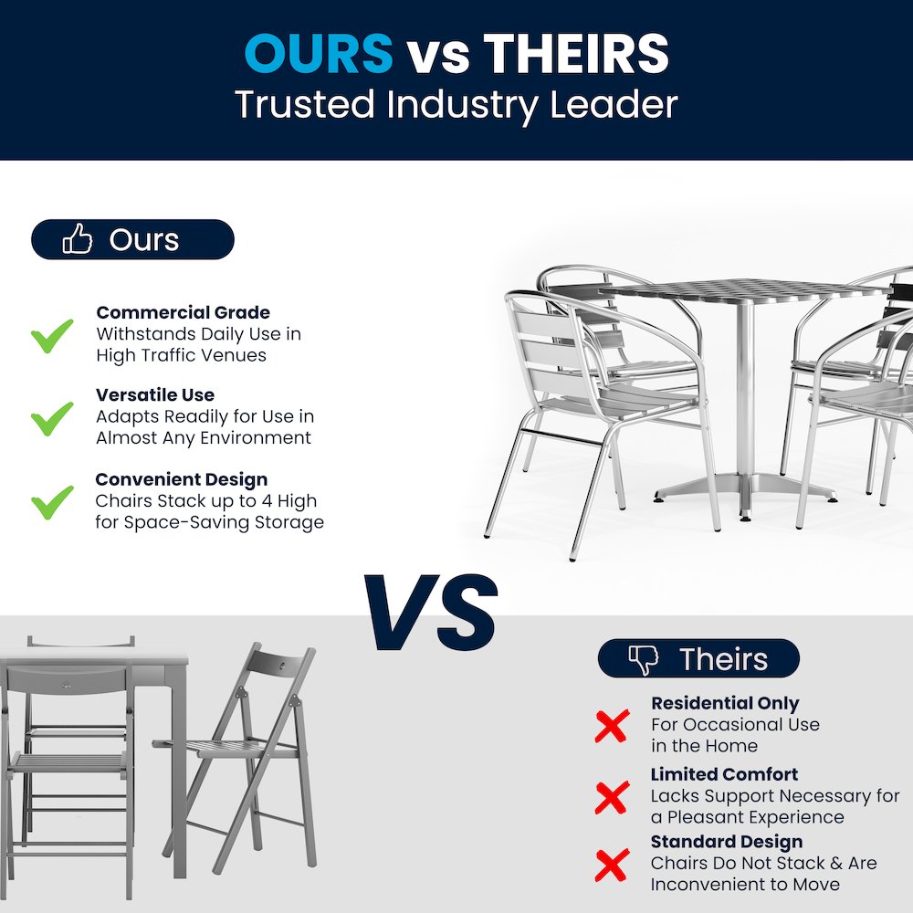 27.5'' Square Aluminum Indoor-Outdoor Table Set with 4 Slat Back Chairs. Picture 7
