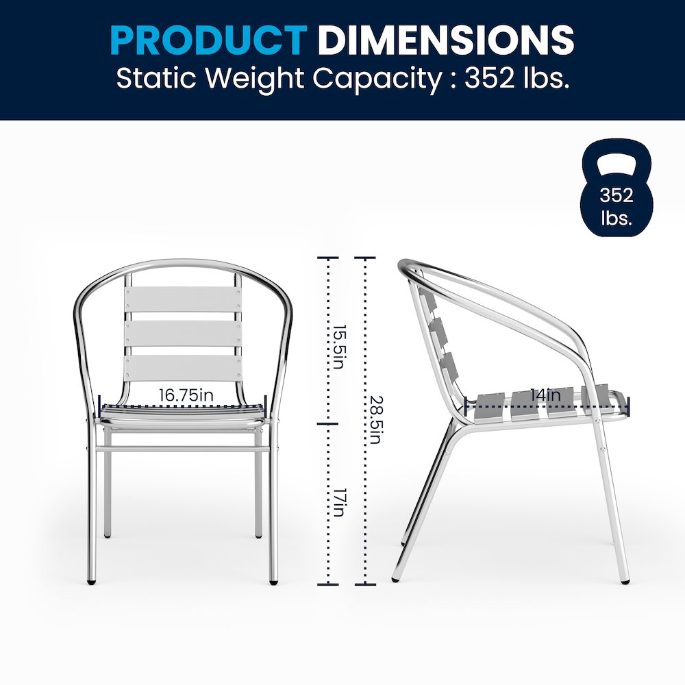 27.5'' Square Aluminum Indoor-Outdoor Table Set with 4 Slat Back Chairs. Picture 8