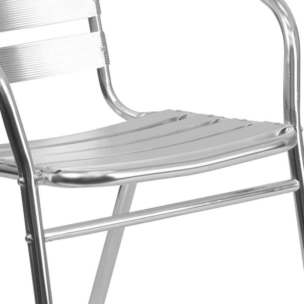 27.5'' Square Aluminum Indoor-Outdoor Table Set with 4 Slat Back Chairs. Picture 11