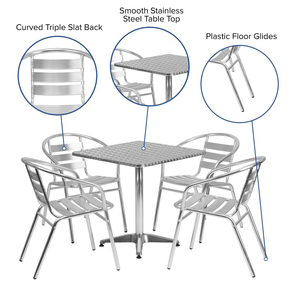 27.5'' Square Aluminum Indoor-Outdoor Table Set with 4 Slat Back Chairs. Picture 4