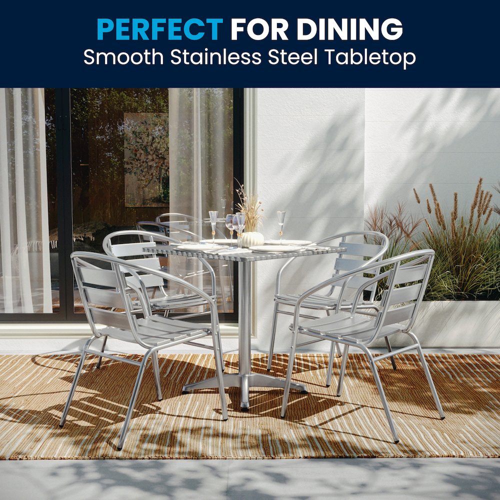 27.5'' Square Aluminum Indoor-Outdoor Table Set with 4 Slat Back Chairs. Picture 10