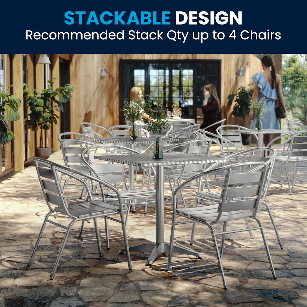 27.5'' Square Aluminum Indoor-Outdoor Table Set with 4 Slat Back Chairs. Picture 2