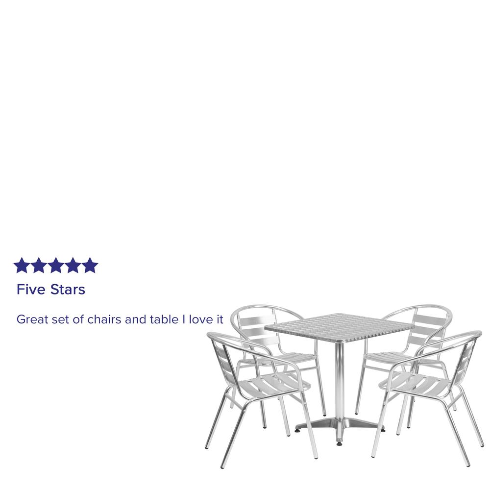 27.5'' Square Aluminum Indoor-Outdoor Table Set with 4 Slat Back Chairs. Picture 8