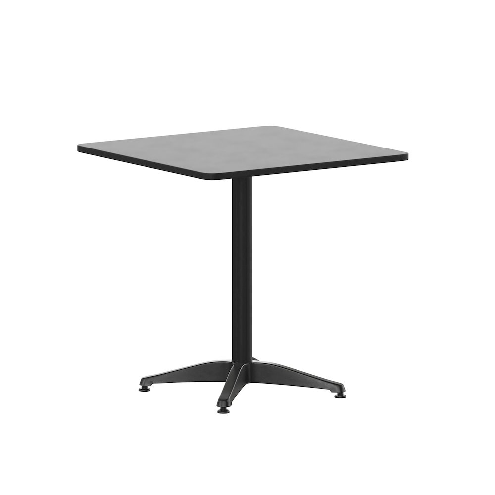 Lila 27.5'' Black Square Aluminum Table Set with 2 Black Slat Back Chairs. Picture 11