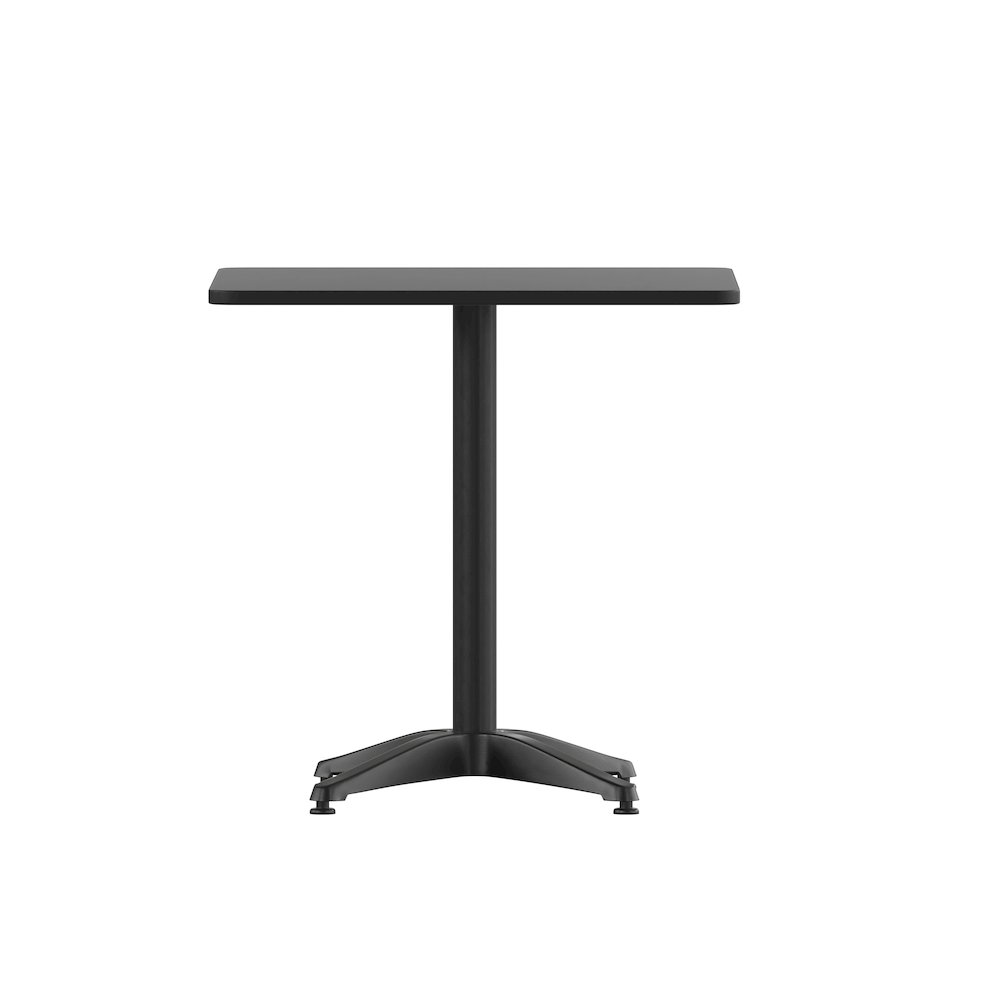 Lila 27.5'' Black Square Aluminum Table Set with 2 Black Slat Back Chairs. Picture 13