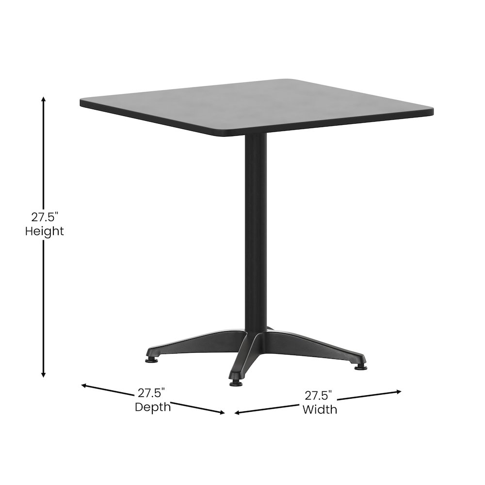 Lila 27.5'' Black Square Aluminum Table Set with 4 Black Slat Back Chairs. Picture 7