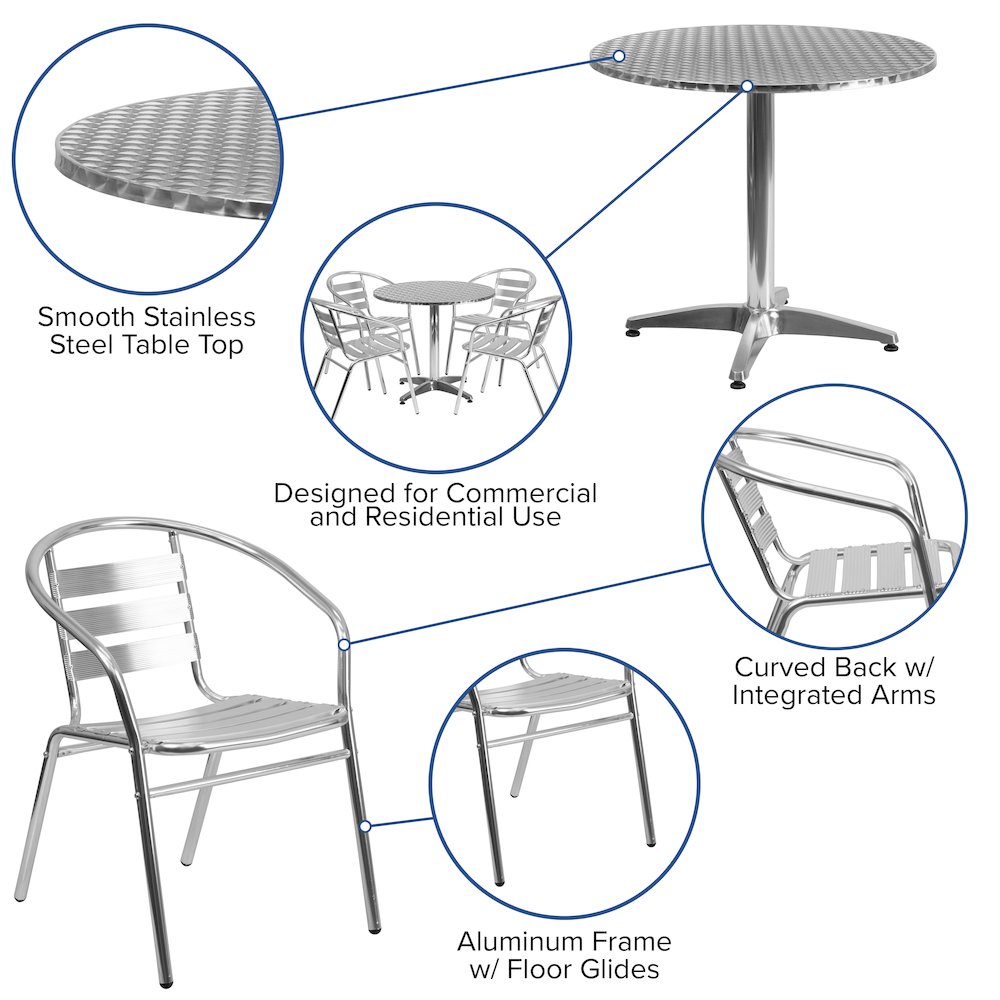 31.5'' Round Aluminum Indoor-Outdoor Table Set with 4 Slat Back Chairs. Picture 4