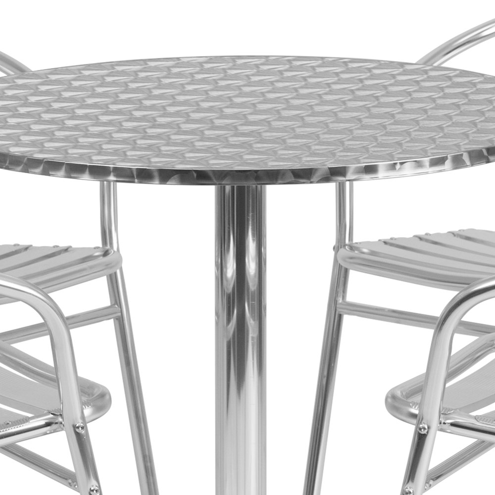 31.5'' Round Aluminum Indoor-Outdoor Table Set with 4 Slat Back Chairs. Picture 5