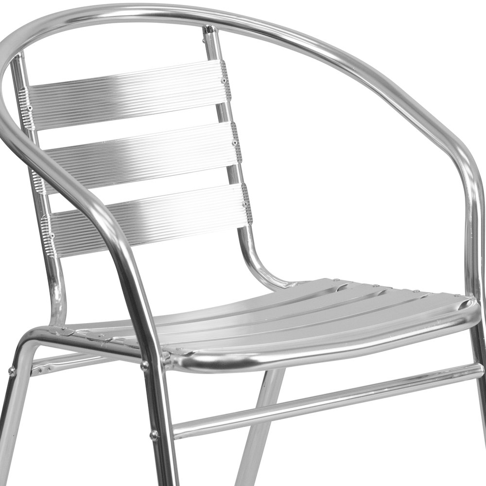 31.5'' Round Aluminum Indoor-Outdoor Table Set with 4 Slat Back Chairs. Picture 8