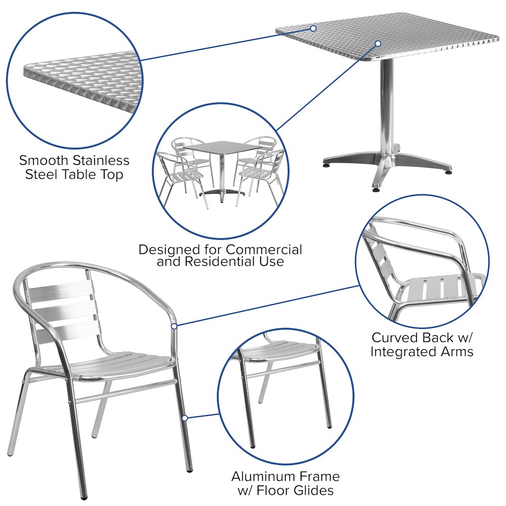31.5'' Square Aluminum Indoor-Outdoor Table Set with 4 Slat Back Chairs. Picture 4