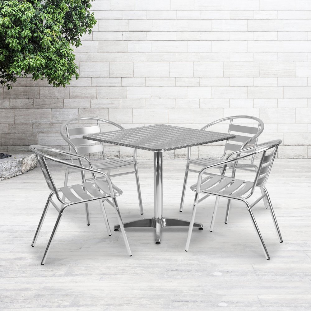 31.5'' Square Aluminum Indoor-Outdoor Table Set with 4 Slat Back Chairs. Picture 4