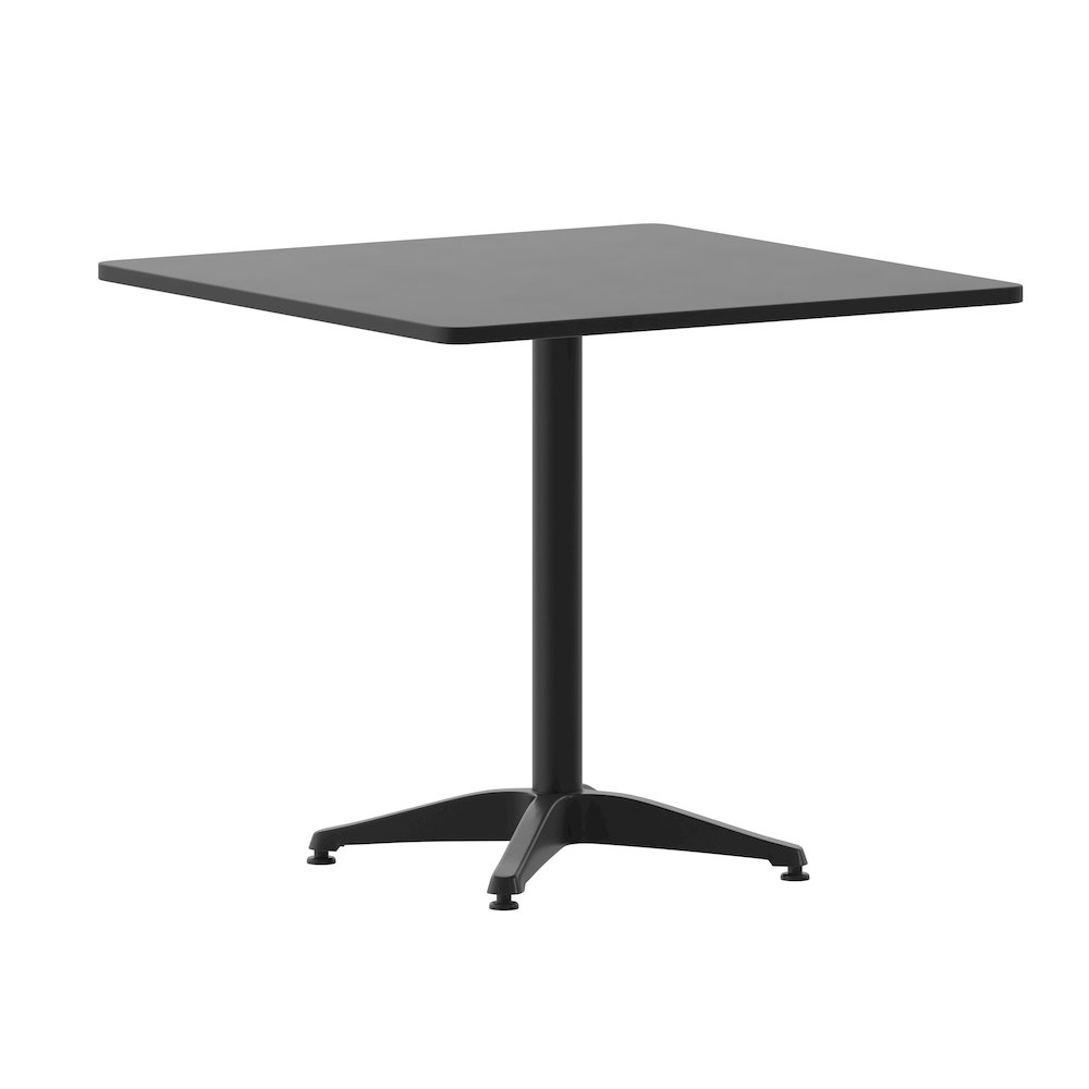 Lila 31.5'' Black Square Aluminum Table Set with 4 Black Slat Back Chairs. Picture 11