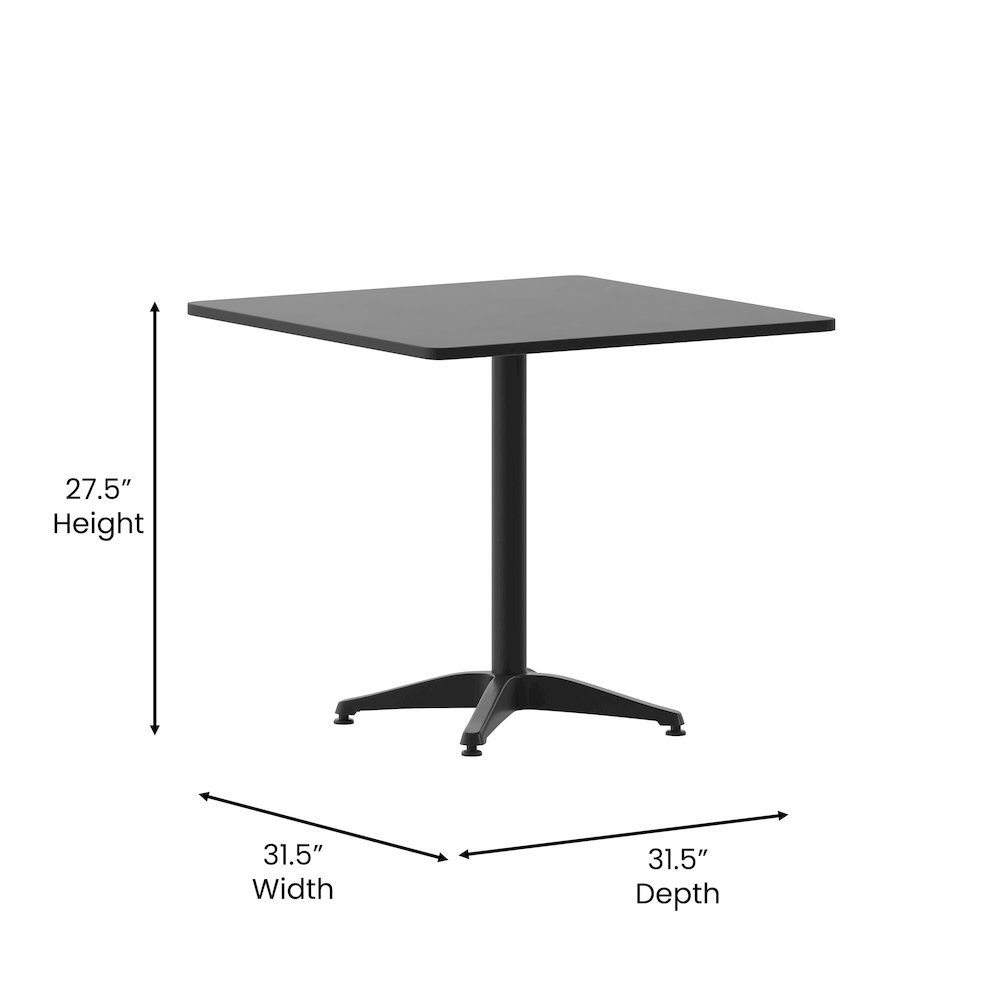 Lila 31.5'' Black Square Aluminum Table Set with 4 Black Slat Back Chairs. Picture 7