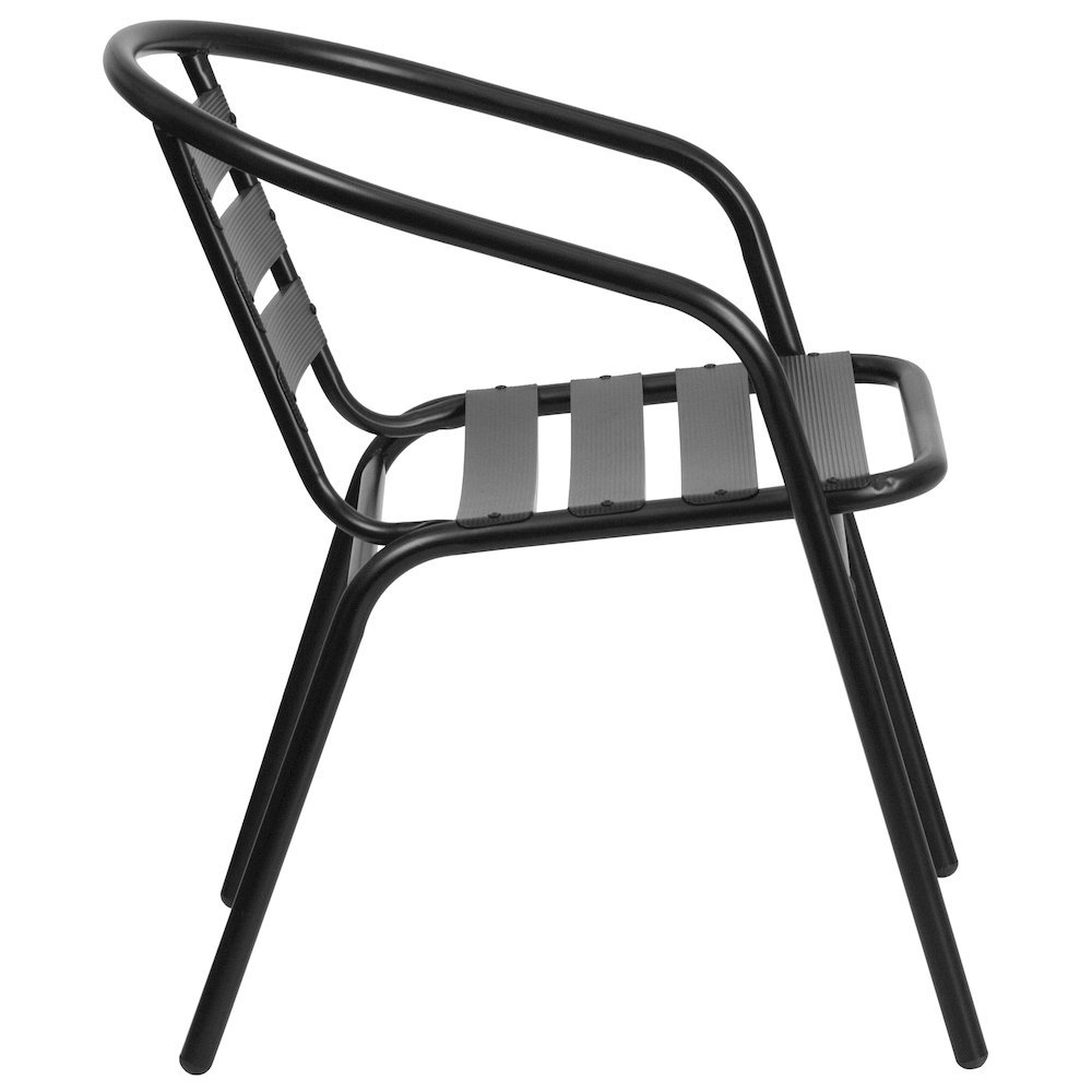 Lila 31.5'' Black Square Aluminum Table Set with 4 Black Slat Back Chairs. Picture 12