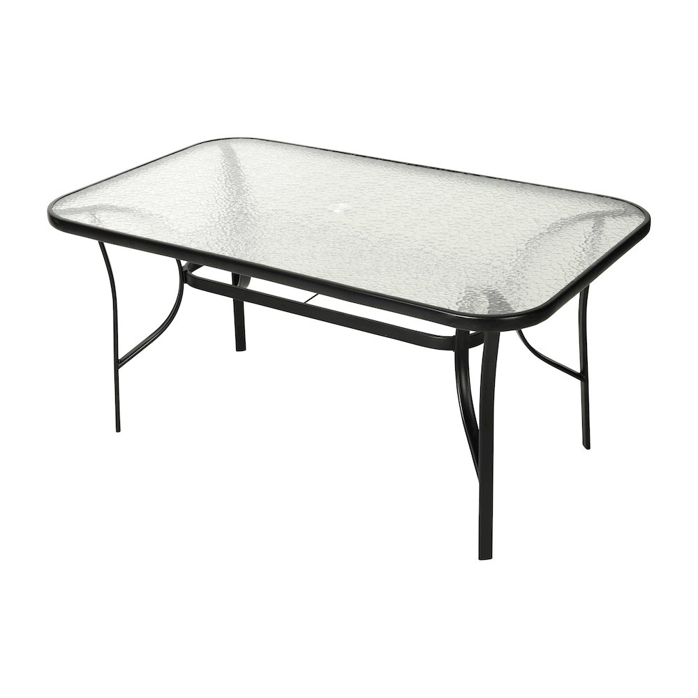 Rectangular Glass Patio Table With Seating for 6, Clear Top/Black Frame. Picture 1