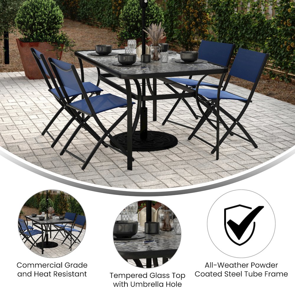 Rectangular Glass Patio Table With Seating for 6, Clear Top/Black Frame. Picture 4