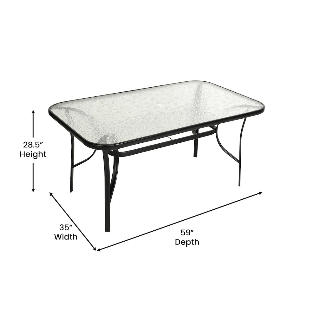 Rectangular Glass Patio Table With Seating for 6, Clear Top/Black Frame. Picture 5