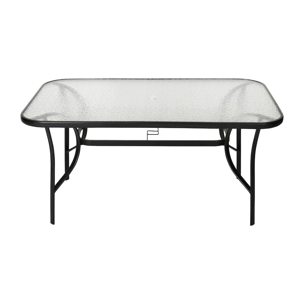 Rectangular Glass Patio Table With Seating for 6, Clear Top/Black Frame. Picture 8