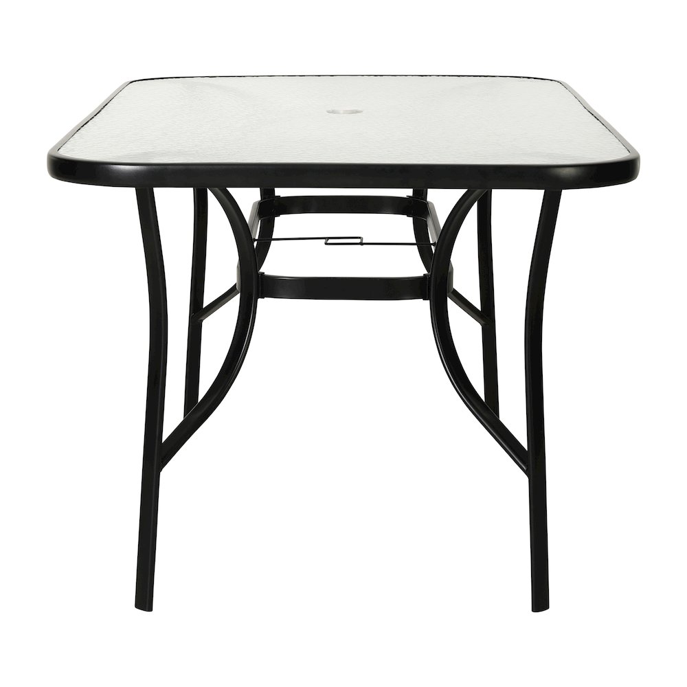 Rectangular Glass Patio Table With Seating for 6, Clear Top/Black Frame. Picture 7