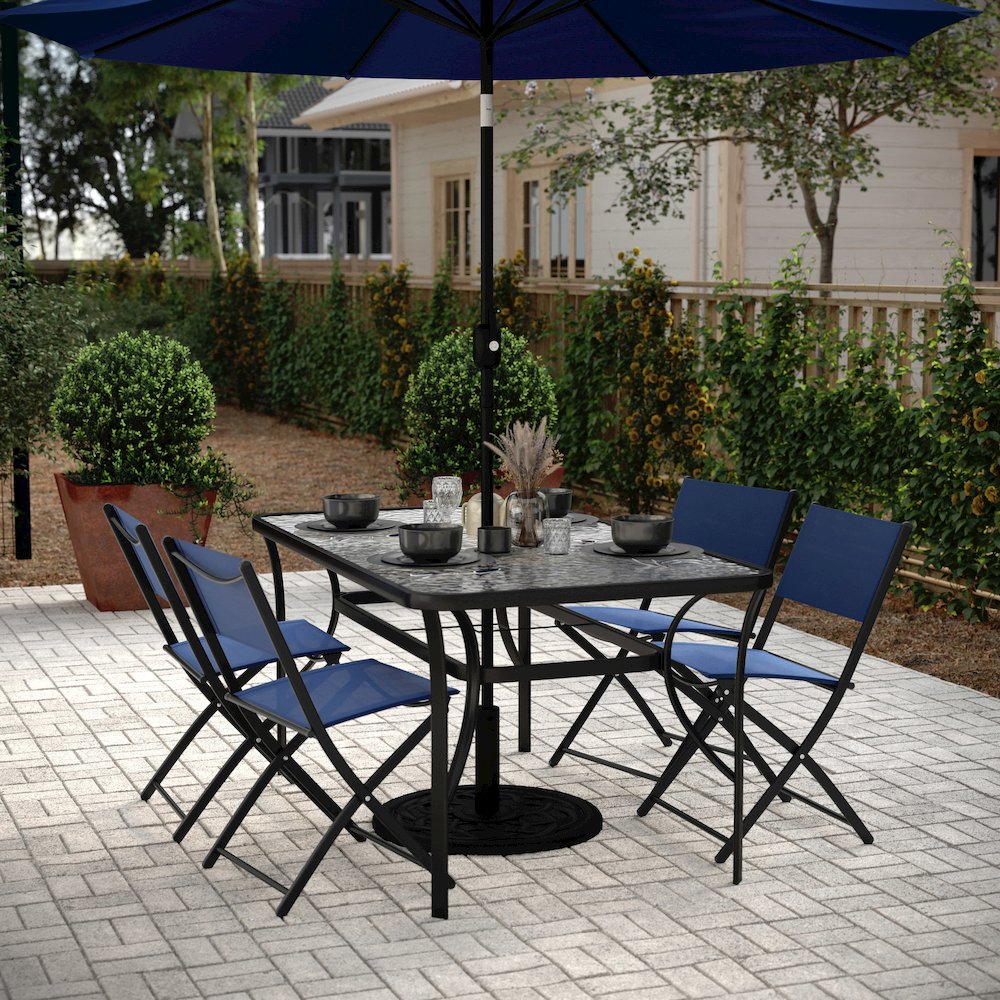 Rectangular Glass Patio Table With Seating for 6, Clear Top/Black Frame. Picture 3