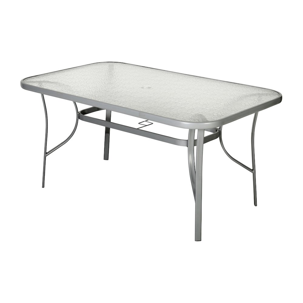 Rectangular Glass Patio Table With Seating for 6, Clear Top/Silver Frame. Picture 1