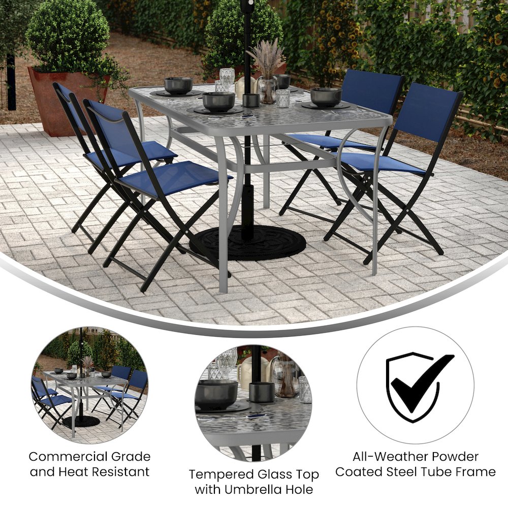 Rectangular Glass Patio Table With Seating for 6, Clear Top/Silver Frame. Picture 4