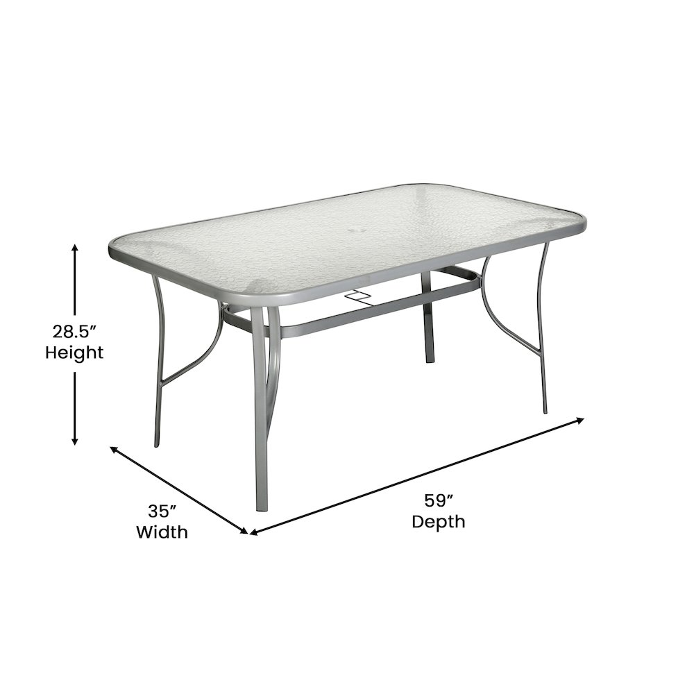 Rectangular Glass Patio Table With Seating for 6, Clear Top/Silver Frame. Picture 5
