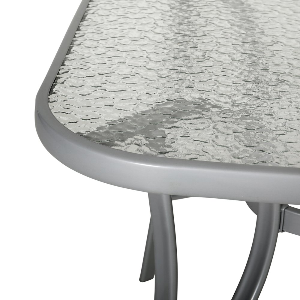 Rectangular Glass Patio Table With Seating for 6, Clear Top/Silver Frame. Picture 6