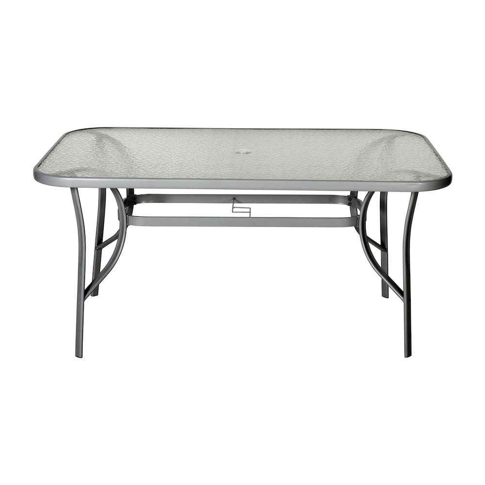 Rectangular Glass Patio Table With Seating for 6, Clear Top/Silver Frame. Picture 8