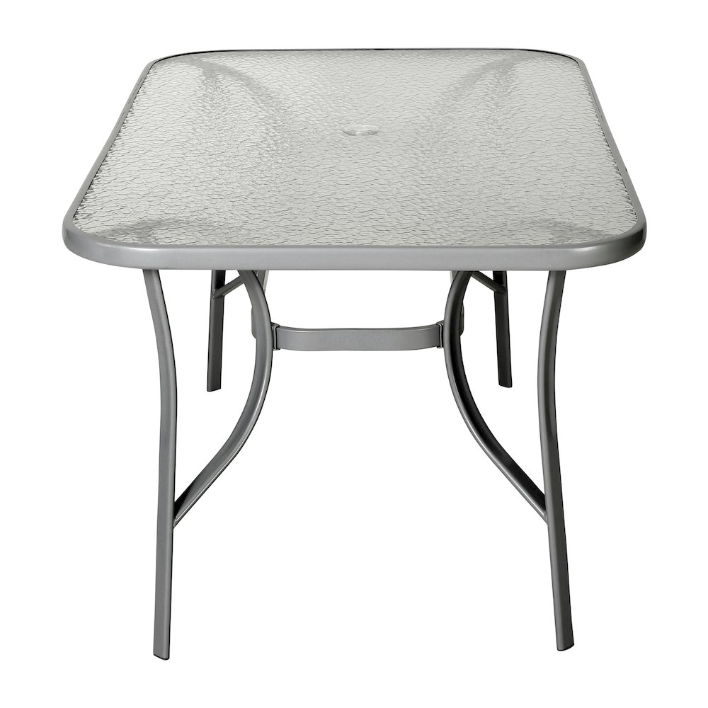 Rectangular Glass Patio Table With Seating for 6, Clear Top/Silver Frame. Picture 7