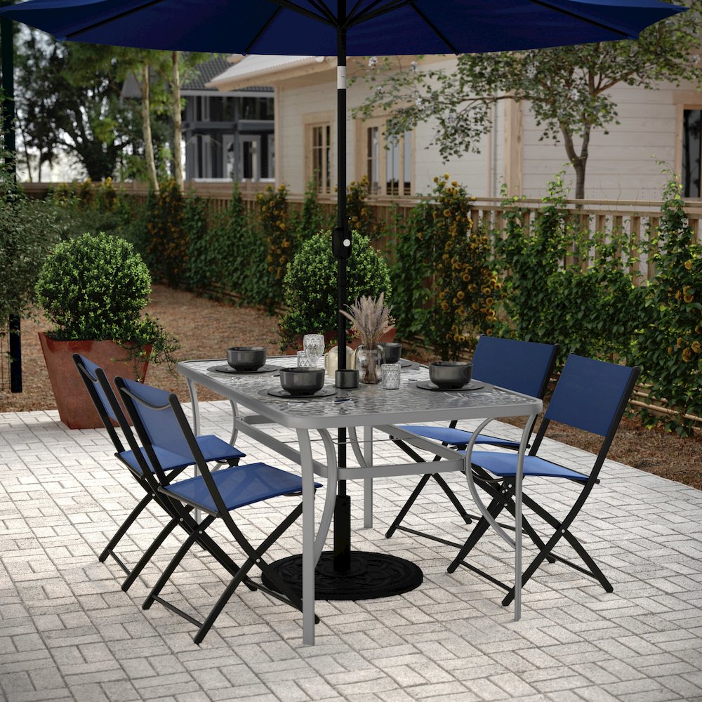Rectangular Glass Patio Table With Seating for 6, Clear Top/Silver Frame. Picture 3