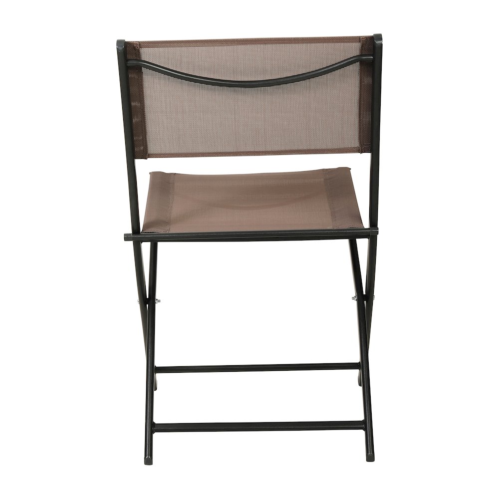 Set of 2 Folding Chairs with Brown Material Backs and Seats, Black Metal Frames. Picture 7