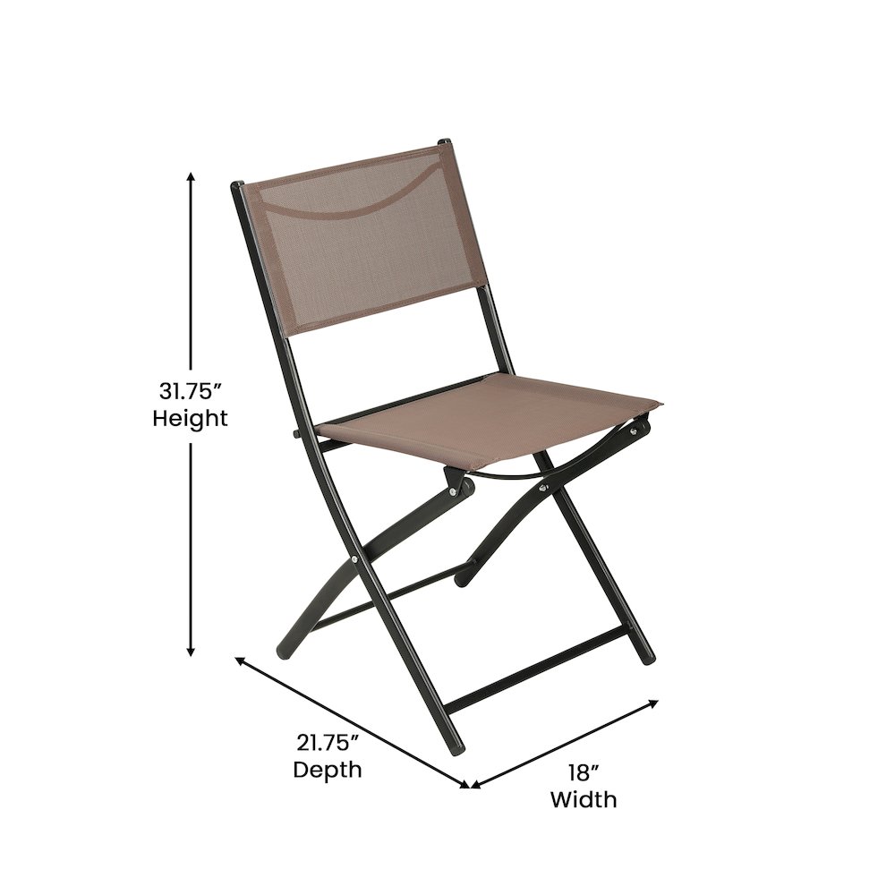 Set of 2 Folding Chairs with Brown Material Backs and Seats, Black Metal Frames. Picture 6