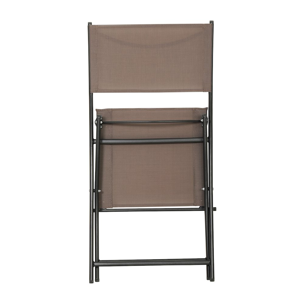 Set of 2 Folding Chairs with Brown Material Backs and Seats, Black Metal Frames. Picture 8