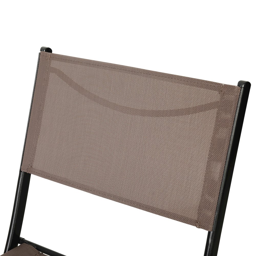 Set of 2 Folding Chairs with Brown Material Backs and Seats, Black Metal Frames. Picture 11