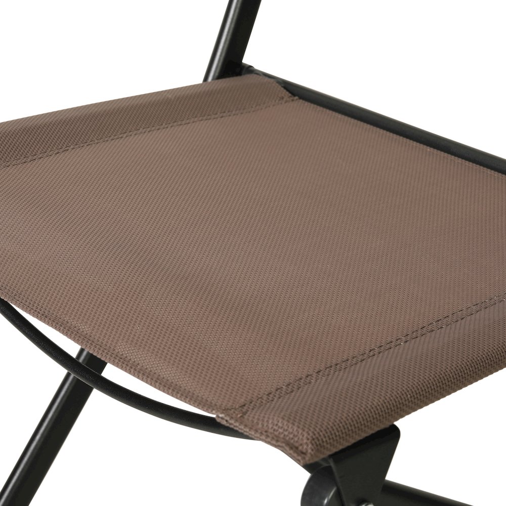 Set of 2 Folding Chairs with Brown Material Backs and Seats, Black Metal Frames. Picture 12