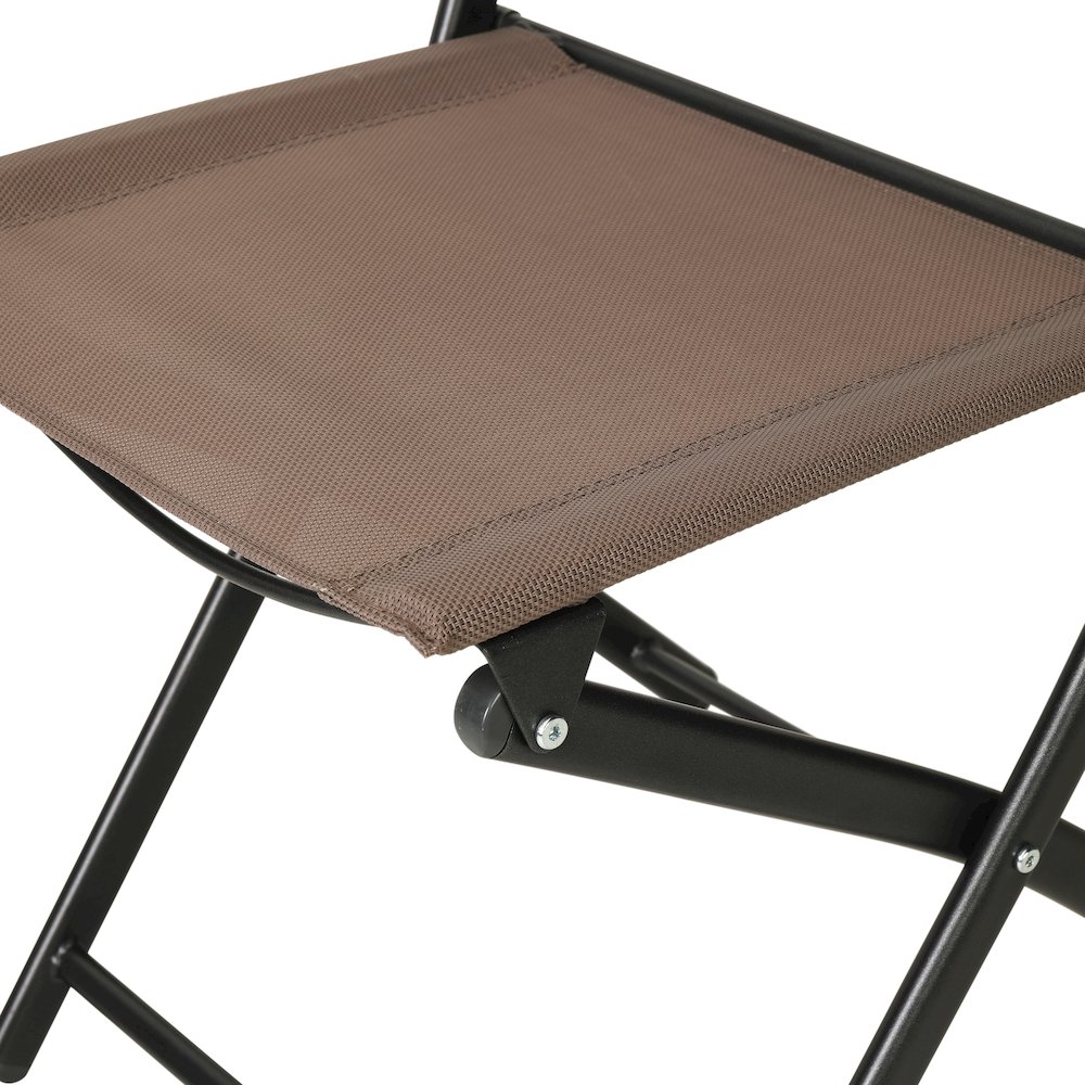 Set of 2 Folding Chairs with Brown Material Backs and Seats, Black Metal Frames. Picture 13